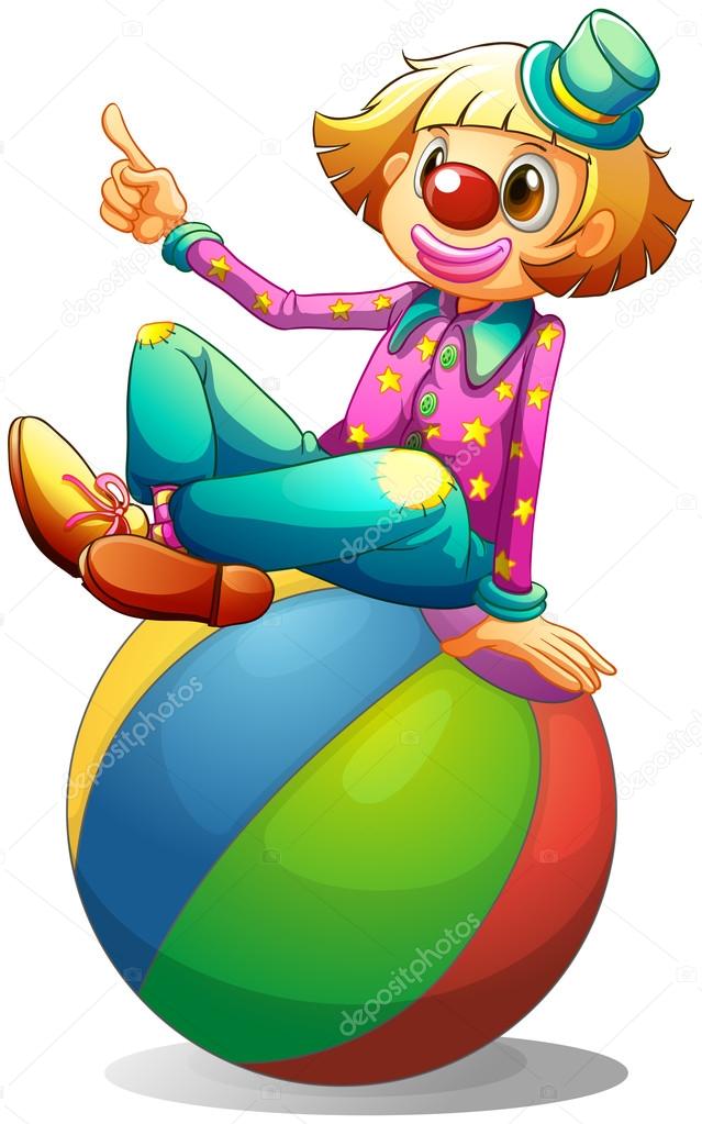 A clown sitting on a ball