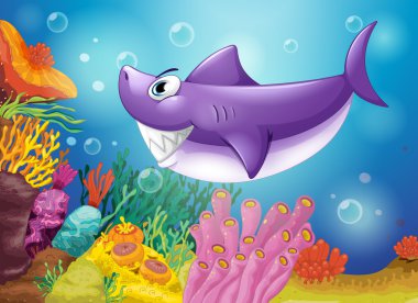 Deniz altında mor gülümseyen köpekbalığı