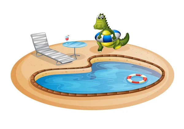 A swimming pool with a crocodile inside a buoy — Stock Vector