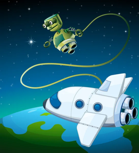 Літак і робот в космосі — стоковий вектор