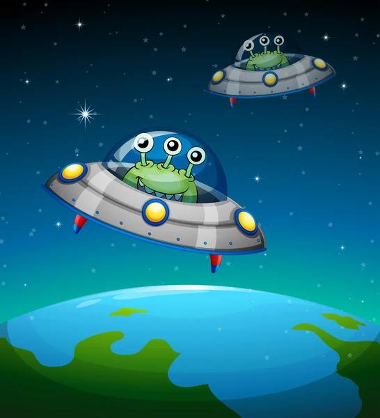 Spaceships with aliens — Stock Vector