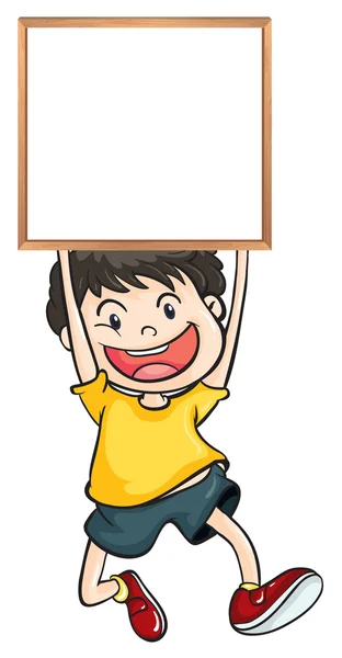 Ένα αγόρι που κατέχουν ένα άδειο πλαισιωμένο banner — Διανυσματικό Αρχείο