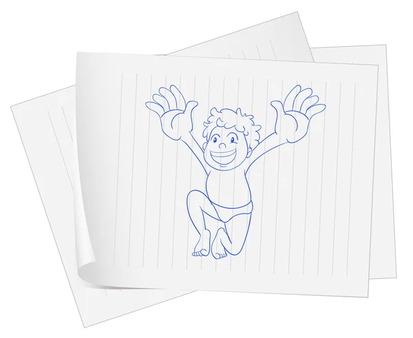 Un foglio con un disegno di un ragazzo grasso — Vettoriale Stock