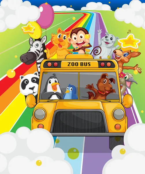 Un autobús zoológico lleno de animales — Vector de stock