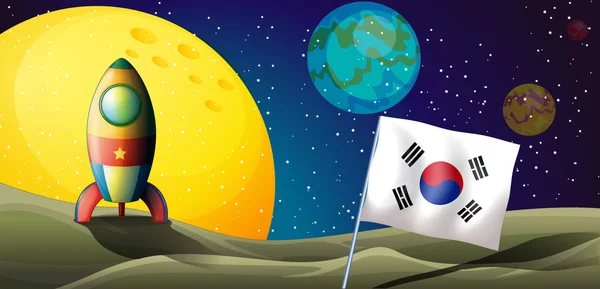 Sebuah pesawat ruang angkasa dekat bendera Korea di luar angkasa - Stok Vektor