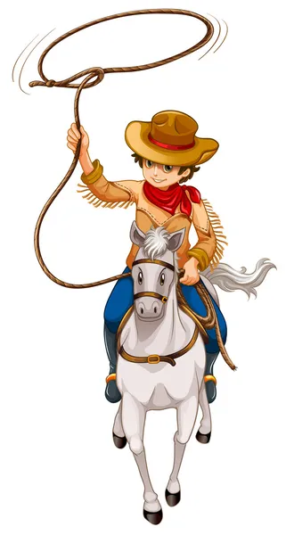 Um menino montando um cavalo com um chapéu e uma corda — Vetor de Stock