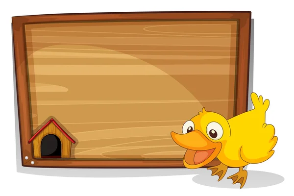 Un pato al lado de una tabla de madera vacía — Vector de stock