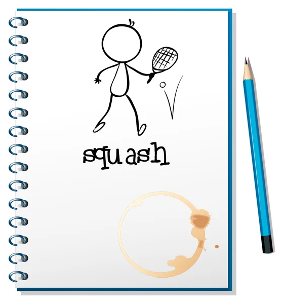 Un carnet avec un dessin d'une personne jouant au tennis de table — Image vectorielle