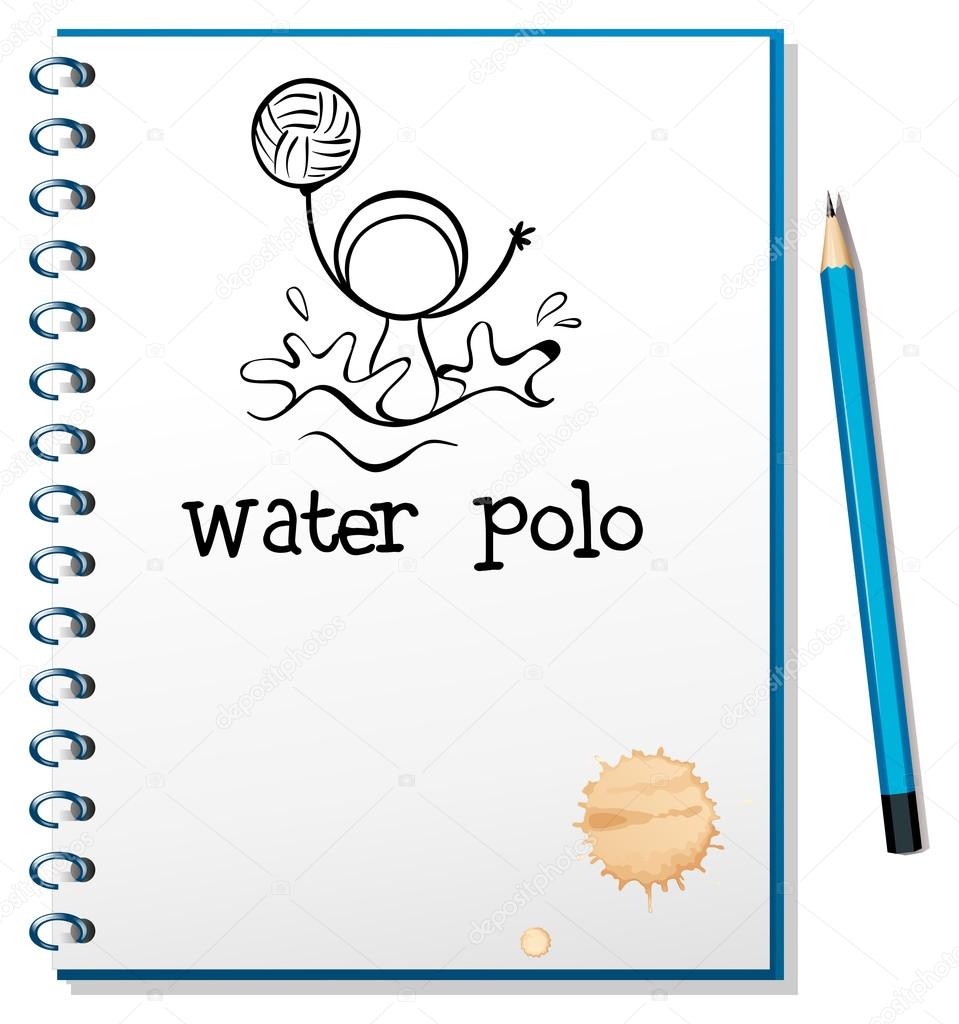 A notebook with a drawing of a boy playing water polo