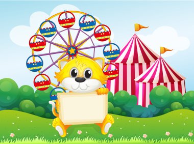 Boş tahta holding karnaval bir kedi