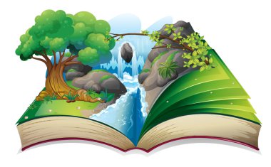 A book with an image of a forest clipart