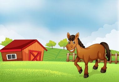 Arkada bir ahır ile bir at-Farm