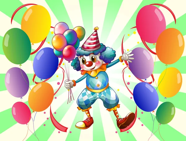 Een clown tussen een groep van ballonnen — Stockvector