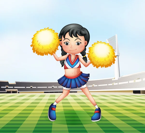 Une jolie pom-pom girl sur le terrain de football — Image vectorielle