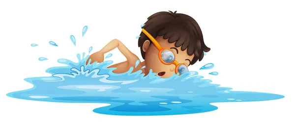 Ένα νεαρό αγόρι, κολύμπι με ένα κίτρινο γυαλιά — Διανυσματικό Αρχείο