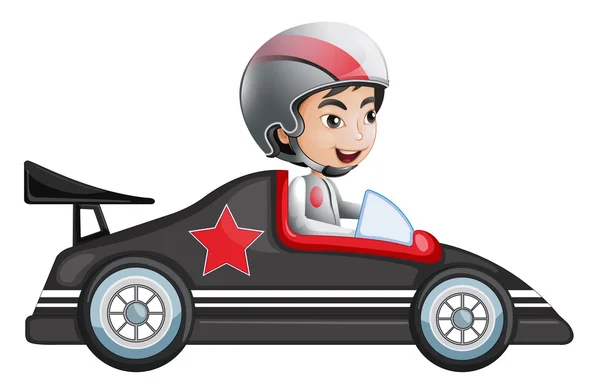 A young boy riding in his racing car — Stock Vector