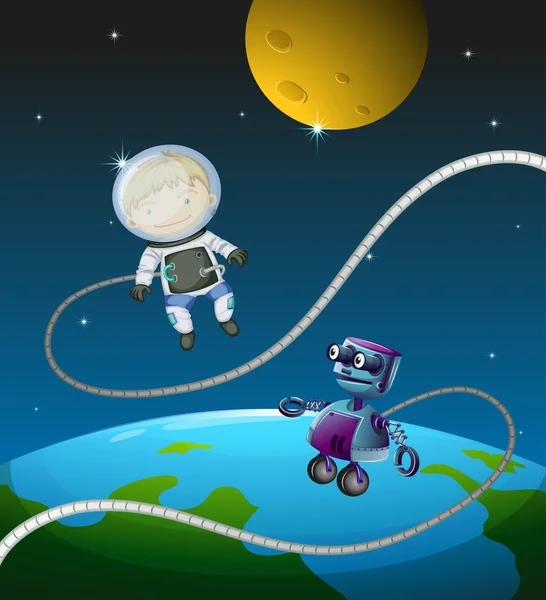 Astronaut a robot — Stockový vektor
