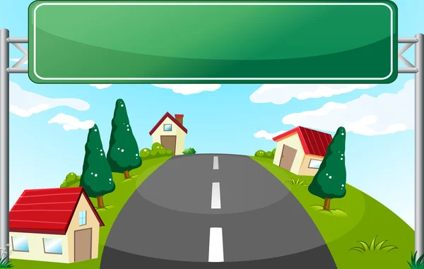 Une longue route et un panneau vert — Image vectorielle