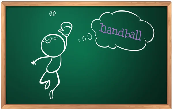Eine Tafel mit der Zeichnung eines Jungen, der Handball spielt — Stockvektor