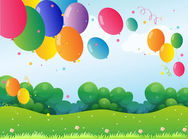 Colorful balloons at the hill — Stock Vector