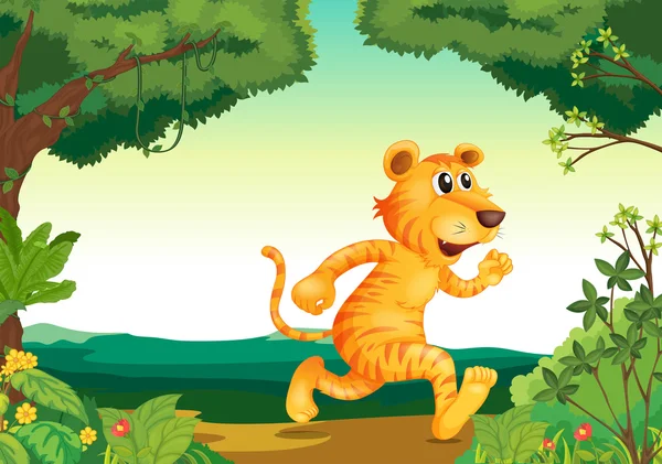 A tiger fut végig az erdő — Stock Vector