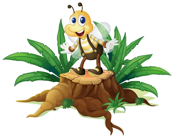 Een boomstronk met een happy bee — Stockvector