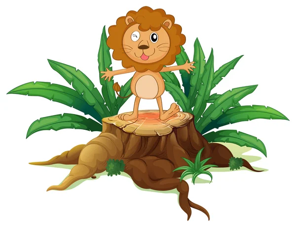 A stump with a little lion — Stock Vector