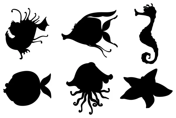 Siluetas de criaturas marinas — Vector de stock