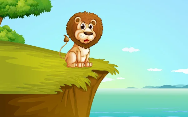 Ein Löwe sitzt an der Klippe — Stockvektor
