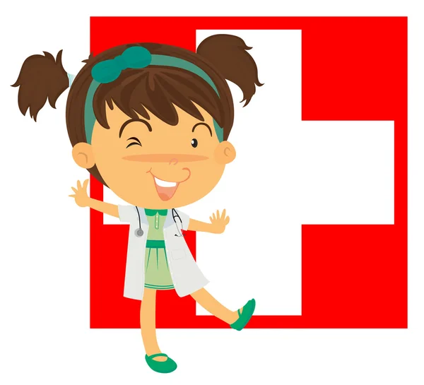 Μια νοσοκόμα μπροστά από τη σημαία της Ελβετίας — Διανυσματικό Αρχείο