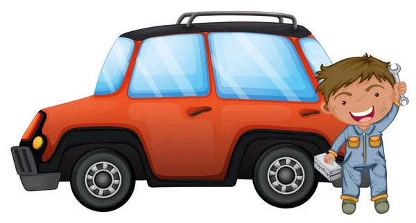Чоловік зафіксував помаранчевий автомобіль — стоковий вектор