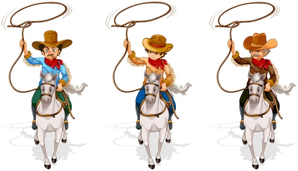 Two old and one young cowboys — Stock Vector