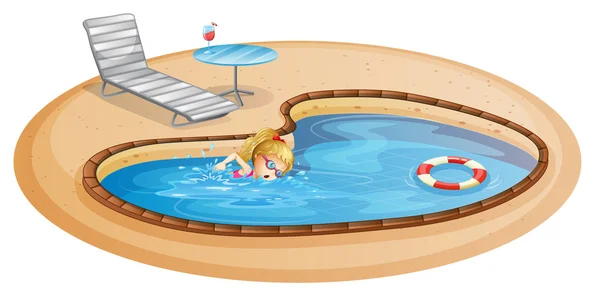 Una chica disfrutando de la piscina — Vector de stock