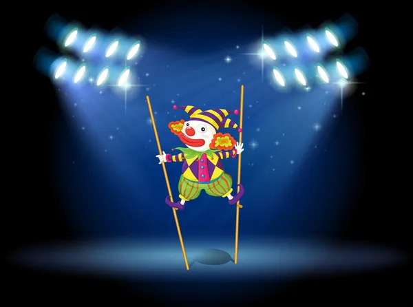 Клоун, делающий трюк на сцене — стоковый вектор