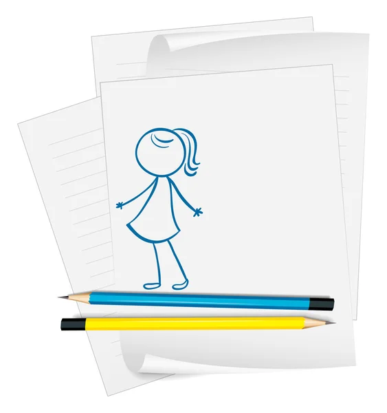 A paper with a sketch of a young girl — Stock Vector