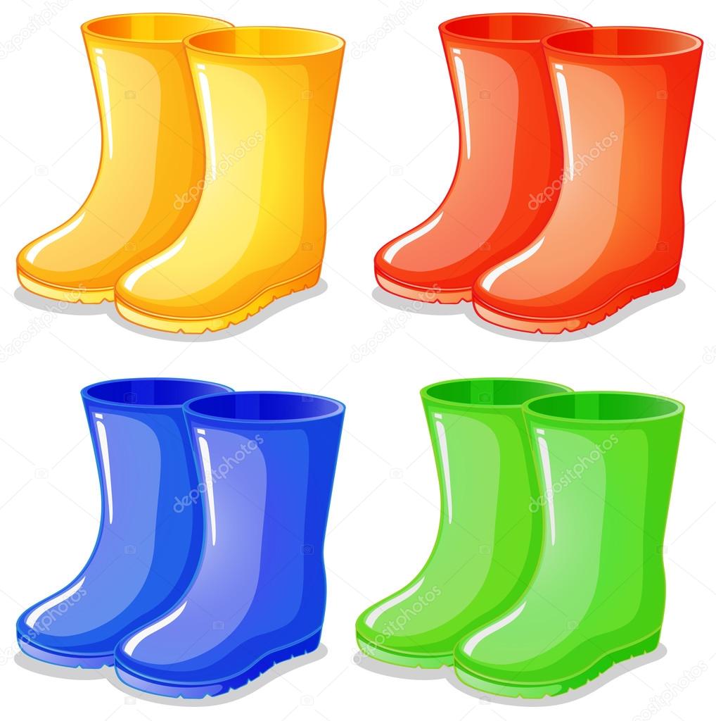 Four boots in different colors