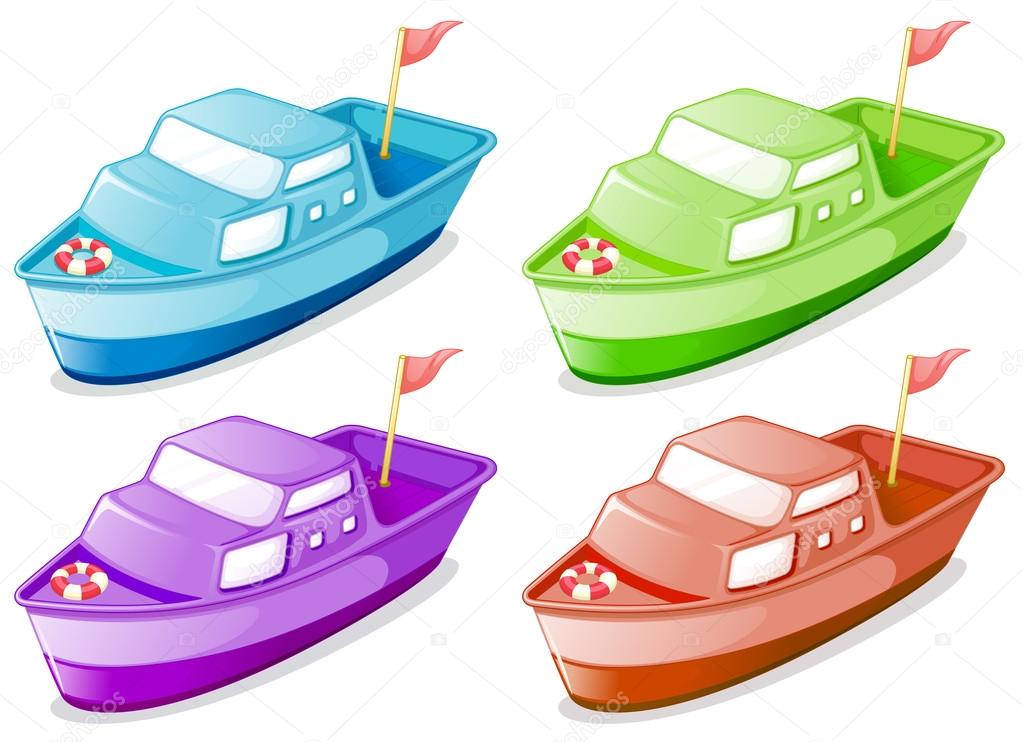 Four boats in different colors