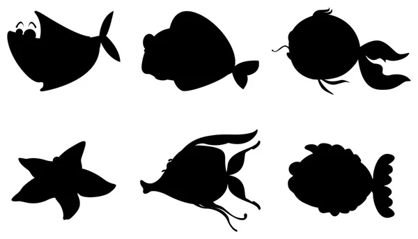 Different silhouettes of sea creatures — Stock Vector