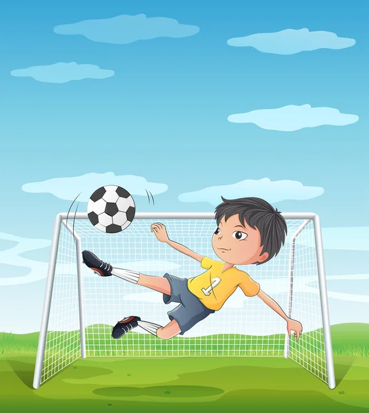 A young athlete kicking the soccer ball — Stock Vector