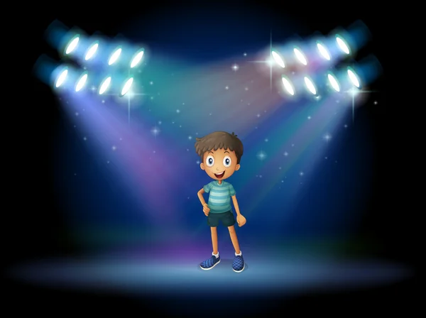 A stage with a young actor at the center — Stock Vector