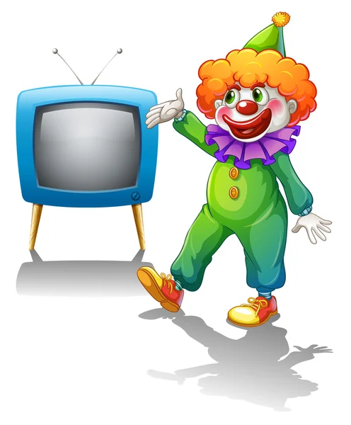 A clown standing in front of a television — Stock Vector