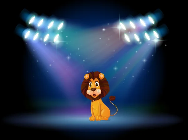 Un león amigo en el centro del escenario — Vector de stock