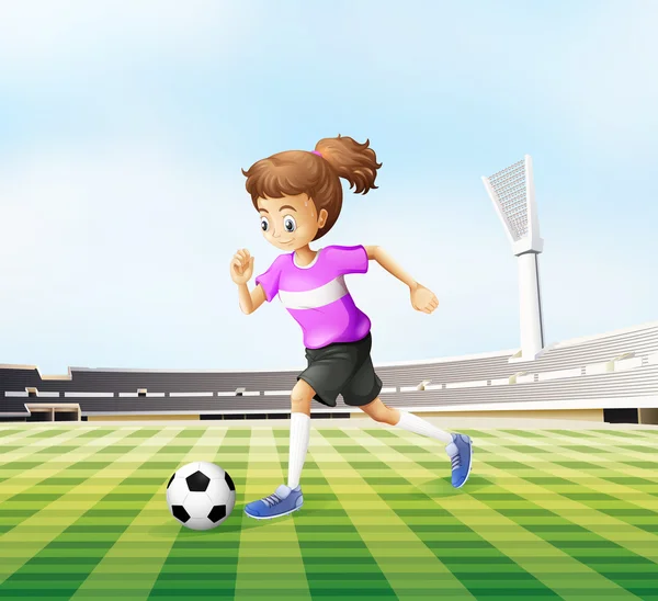 フィールドでサッカーをして若い女の子 — ストックベクタ