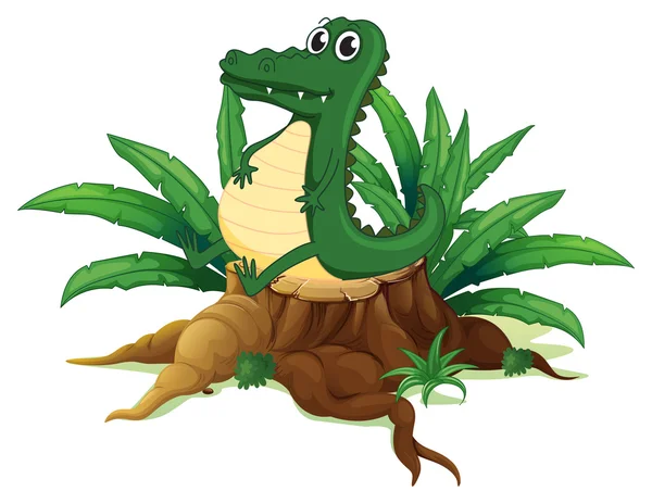 An alligator sitting above the wood — Stock Vector