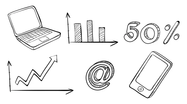 Laptop, graf, telefon a další symboly — Stockový vektor