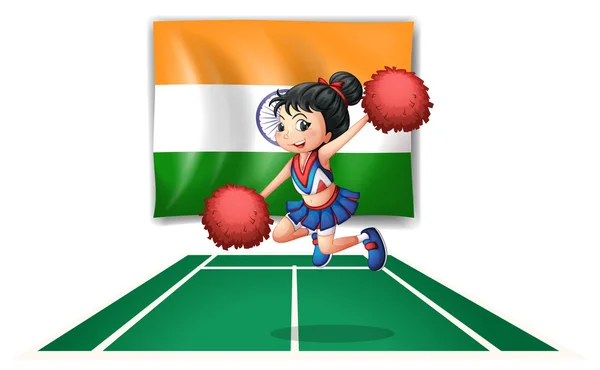 En cheerleader framför den indiska flaggan — Stock vektor
