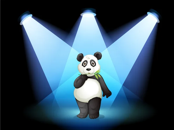 A panda at the center of the stage with spotlights — Stock Vector