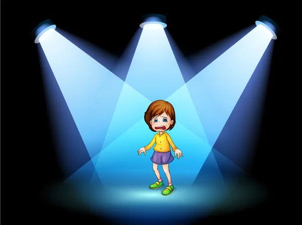 A little girl acting at the center of the stage — Stock Vector