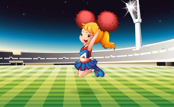 A soccer field with an energetic cheerdancer — Stock Vector