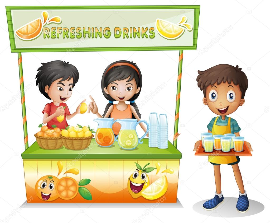 Three kids selling refreshing drinks